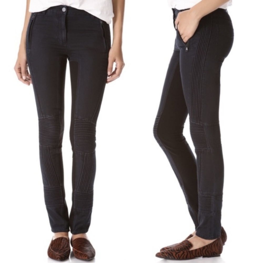 3.1 Phillip Lim Moto Pants w/ Ponte Inserts Biker Quilted Knee Pads Denim Jeans - Picture 2 of 8